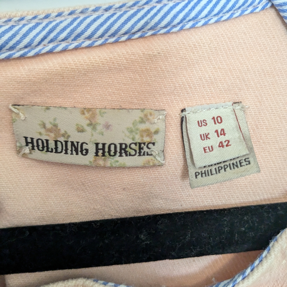 Holding Horses Peach and Blue Striped Garment